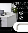 4 Inch Wire Cabinet Handles 10 Pack Satin Nickel Brushed Chrome Matte Chrome Office and Commercial Drawer Pulls in use at a white office desk