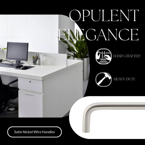 4 Inch Wire Cabinet Handles 10 Pack Satin Nickel Brushed Chrome Matte Chrome Office and Commercial Drawer Pulls in use at a white office desk