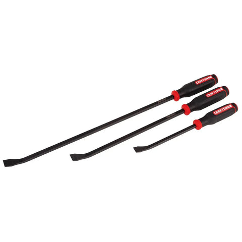 Utility Pry Bar Set With 12, 18 And 24 Inch Lengths, Heavy Duty Demo Tools With Striking Cap, Bi Material Grip, Black And Red Finish