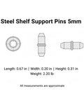 Diagram of durable heavy duty 5mm steel cabinet shelf pins replacement pegs for adjustable shelving in kitchens and closets easy install