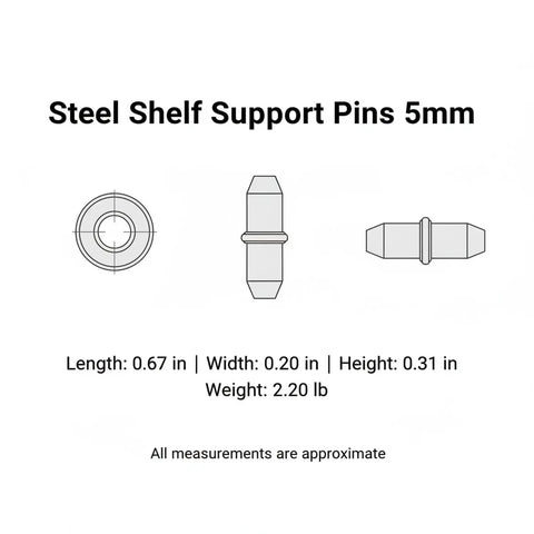 Diagram of durable heavy duty 5mm steel cabinet shelf pins replacement pegs for adjustable shelving in kitchens and closets easy install
