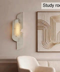 Marble Wall Lamp With Natural Stone Shade, Vintage Style Vanity Light For Bathroom, Kitchen, Living Room Or Porch, Hardwired Stone Sconce