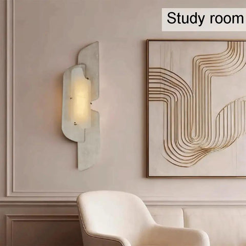 Marble Wall Lamp With Natural Stone Shade, Vintage Style Vanity Light For Bathroom, Kitchen, Living Room Or Porch, Hardwired Stone Sconce