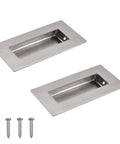 Brushed Nickel Flush Pull 2 Pack Stainless Steel Rectangle Sliding Door Handle With Hidden Screws For Drawers Cabinets Cupboards Wardrobes