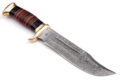 Damascus Steel Bowie Knife With Full Tang Fixed Blade For Tactical Hunting And Camping, Beast Of A Blade With Razor Sharp Edge