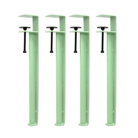 Heavy Duty Metal Table Legs, Adjustable Desk Base, Built Tough F Shape Iron Stand With Grippy Rubber Feet, green color clamps for DIY setup.