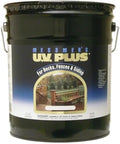5 Gallon Oil Based Transparent Wood Deck Stain Featuring Legendary UV Protection Clear Exterior Finish For Outdoor Decks Siding Fences And Log Homes Kicks Peeling To The Curb With Lasting Durability in a black container.