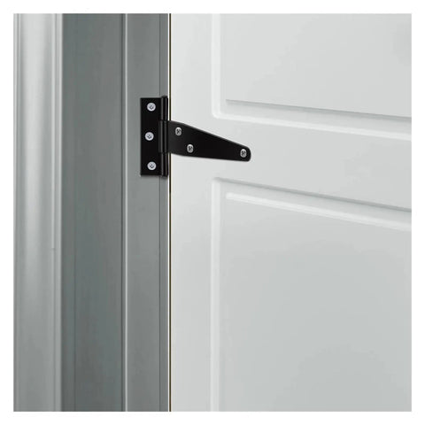 20 Pack 4 Inch T Shape Rustproof Iron Light Duty Gate Hinges Set Black Shed Door Strap Hinges 270 Degree Rotation on white door
