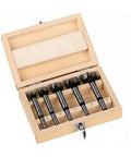 Built Tough 5 Piece Forstner Drill Bit Set With Dead Nuts Center Tip And Smooth Offset Shaft For Sweet Flat Bottoms On Every Weekend Shop Build Today in wooden case.