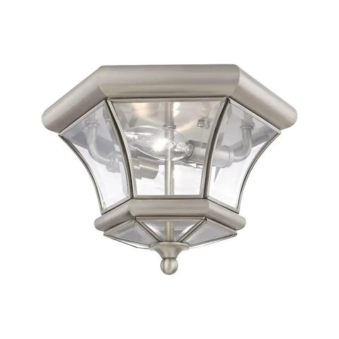 Monterey Dope 2 Light Flush Mount Outdoor Indoor Brushed Nickel Solid Brass Fixture With Clear Beveled Glass Ceiling Light