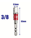 Nscdiew universal socket sleeve adapter, 3/8 in hex shank, chrome finish, red collar, 65mm long; fits 10-19mm sockets.