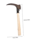 Long Handled Manganese Steel Multi Functional Sickle For Weeding And Harvesting With Ergonomic No Sweat Grip, garden tool with dimensions.