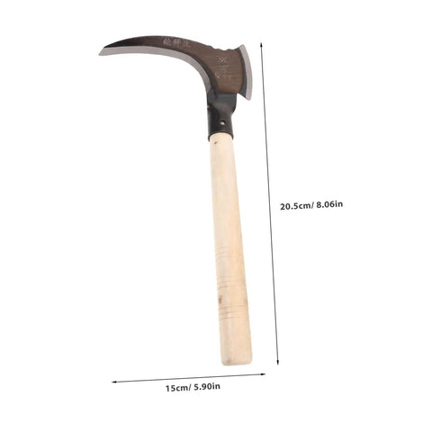 Long Handled Manganese Steel Multi Functional Sickle For Weeding And Harvesting With Ergonomic No Sweat Grip, garden tool with dimensions.