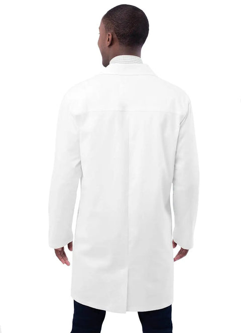 Back view of Universal Stretch Unisex Lab Coat 36 Inch Snap Front White Medical Coat For Doctors Nurses Students And Hospital Professionals
