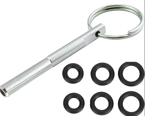 Coffee Machine Repair Key Set With Gasket Pack And Magnetic Wrench, includes stainless steel key and six rubber gaskets.