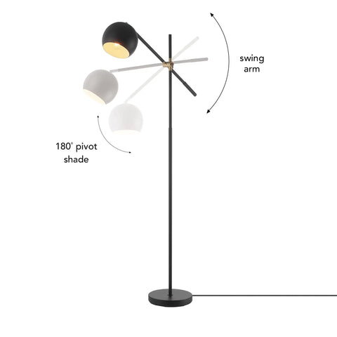 60-Inch Floor Lamp With Matte Black Finish, Brass Pivot, Metal Shade Swing Arm, Inline On Off Foot Switch, Adjustable Arm