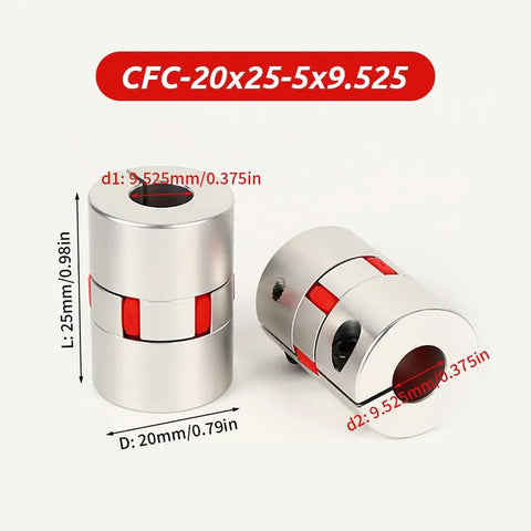 Two Pack Aluminum Plum Flexible Shaft Couplings, 20mm Diameter, 25mm Long, Bore 5mm to 9.525mm, for 3D Printers and CNC Machines