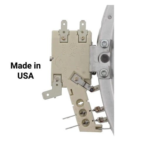 Close-up of Range Surface Element RS975D25 Replacement for Stoves Drop In Easy Install Gray Color, metal connectors visible.