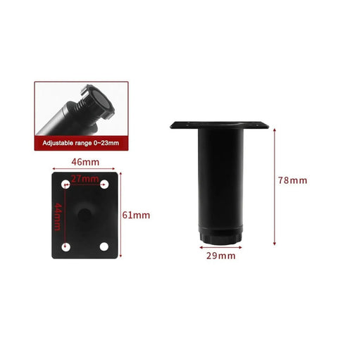 Heavy Duty Adjustable Metal Furniture Legs Replacement For Cabinets And Shelves with measurements and adjustable range displayed.