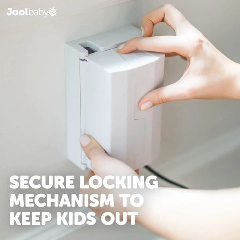 Hands installing Outlet Cover Box For Kid Safe Child Safety Two Pack Fits Most Plugs And Cords with secure locking mechanism.