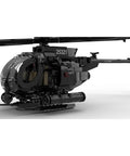 Side view of Dope Little Bird MH6 Helicopter Model Kit for Adults and Hobbyists, 595 Piece Military Helicopter Building Blocks Set