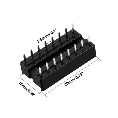 Go-To Dual Row 16 Pin DIP IC Socket Adaptor Set 2.54mm Pitch Solder Type for Reusable IC Carrier, side view with measurements