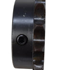 Side view of Beefy 50 Pitch ANSI Roller Chain Sprocket with 15 Teeth and One and One Quarter Inch Bore built from carbon steel.