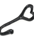 Four Pack Cast Iron Heart Wall Hooks Black Heavy Duty Hook For Keys Belts Towels showing a single heart-shaped hook.