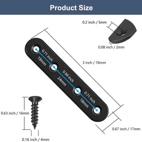 Product size details of Black 304 Stainless Steel Flat Brace Mending Plates Set Of 8 3 Inch Wood Furniture Repair Brackets With Screws