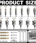 Carbide hole saw kit, 22-piece metal set with titanium pilot and 3 L-wrenches, stored in case