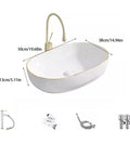 USZWBY Vessel Sinks Light Luxury Small Size Countertop Basin Household Wash Single Ceramic Gold Edge Art Bathroom Bowl Sink with faucet and fittings.
