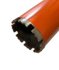 Close-up of 4 Inch Wet Core Diamond Drill Bits For Concrete And Masonry With One And One Quarter Inch To Seven Threaded Arbor, orange tip