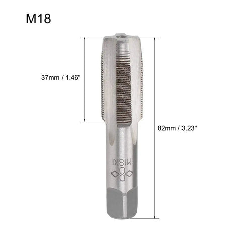 Pro Grade M18 Hand Tap Set With 4 Straight Flutes In H2 Alloy Tool Steel showing dimensions and metric threading details.