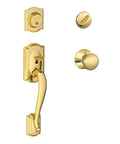 Camelot Single Cylinder Handleset With Plymouth Knob In Bright Brass Finish Throughbolt Adjustable Front View