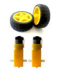 2WD Robot Car Chassis Kit With Universal Wheels for Arduino UNO R3 and Raspberry Pi, showing two yellow wheels and motors.