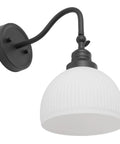 SongCiLT Vintage Wall Sconce 1-Light with White Striped Glass Globe Shade in black metal finish, showcasing a round globe design.