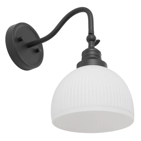 SongCiLT Vintage Wall Sconce 1-Light with White Striped Glass Globe Shade in black metal finish, showcasing a round globe design.