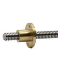 T10 Brass Lead Screw Nut With Acme Thread And 2mm Pitch For 3D Printer And CNC Machine Z Axis showing brass nut and threaded rod.