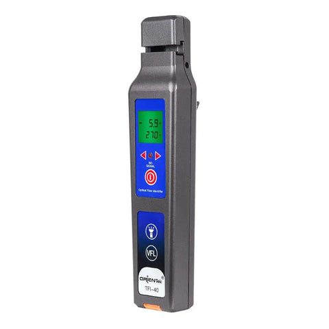 All In One Optical Fiber Identifier With 10 mW VFL And 800 To 1700 Nanometers Fiber Detector showing readout