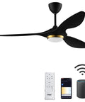 52 Inch Black Modern Ceiling Fan With Lights And Remote, Smart WiFi Enabled, Three Blades Quiet DC Motor, A True Home Upgrade
