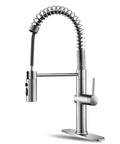 Pull Out Kitchen Faucet With Sprayer Low Lead Pro Grade Single Handle Pull Down Sprayer Brushed Nickel Finish Includes Deck Plate Easy Install For Busy Home Kitchens with coiled hose.
