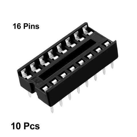 Ten Pack DIP IC Socket Adapters, Double Row 16 Pin, 2.54mm Pitch, 7.6mm Row Spacing, Soldering Friendly IC Socket