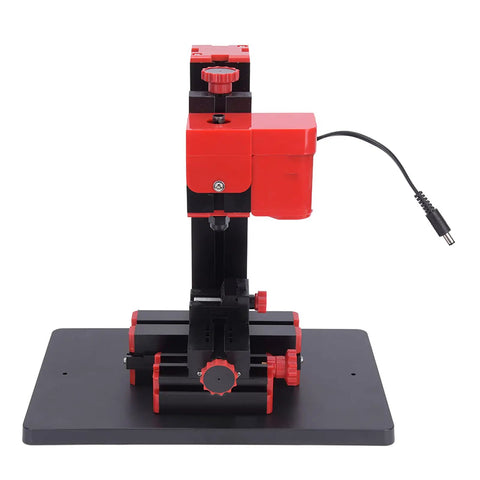 Garosa 6 In 1 Mini Motorized Lathe Machine, multifunctional DIY woodworking tool with red accents and black base.
