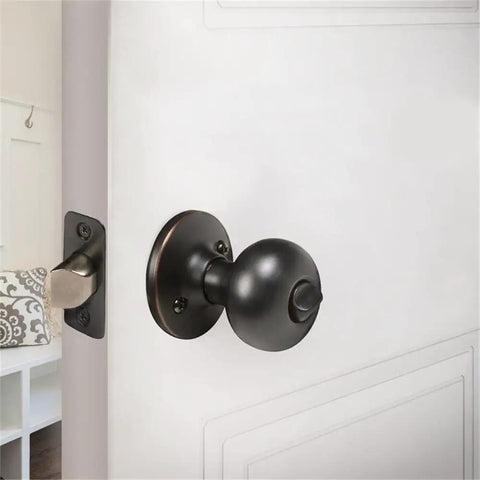 Oil Rubbed Bronze Ball Brass Privacy Doorknob With Flat Handle For Bedroom Or Closet, 6-Way Adjustable, No Key Drama Inside Turn Button