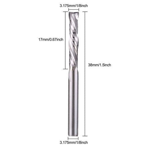 Carbide end mill, 1/8 inch shank, 2-flute spiral router bit for woodworking