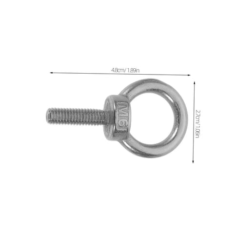 Heavy Duty Eye Bolts M6x20 With Flat Washer Spring And Nylon Nut Stainless Steel Construction For Tough Lifts Rock Solid Anchors And Rugged Mounts In Industrial Or Home Projects. Stainless steel M6 eye bolt with dimensions shown.