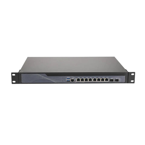 Heavy Duty 1U Firewall Router PC With Intel Core I5 4300M Processor Pfsense And Opnsense Compatible Hardware showing eight 2.5GbE LAN ports.