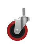 Six Pack 2.5 Inch Heavy Duty Swivel Caster Wheels With M10x25mm Threaded Post Mount for Creeper Carts, red wheel displayed