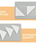 25 White Adhesive Collar Stays Disposable PVC Shirt Fixes Ditch The Droop With These Business Ready Collar Guards Keep Your Fit Fresh For Any Occasion Easy One Time Use Triangular Shape For Snug Hold displayed in a pack, showcasing ease of use and quantity.