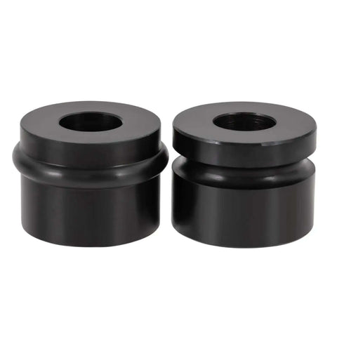 Close-up of two black dies for Heavy Duty Sheet Metal Bead Roller For Fabrication 18 Inch Rotary Beading Tool With Six Dies Included.